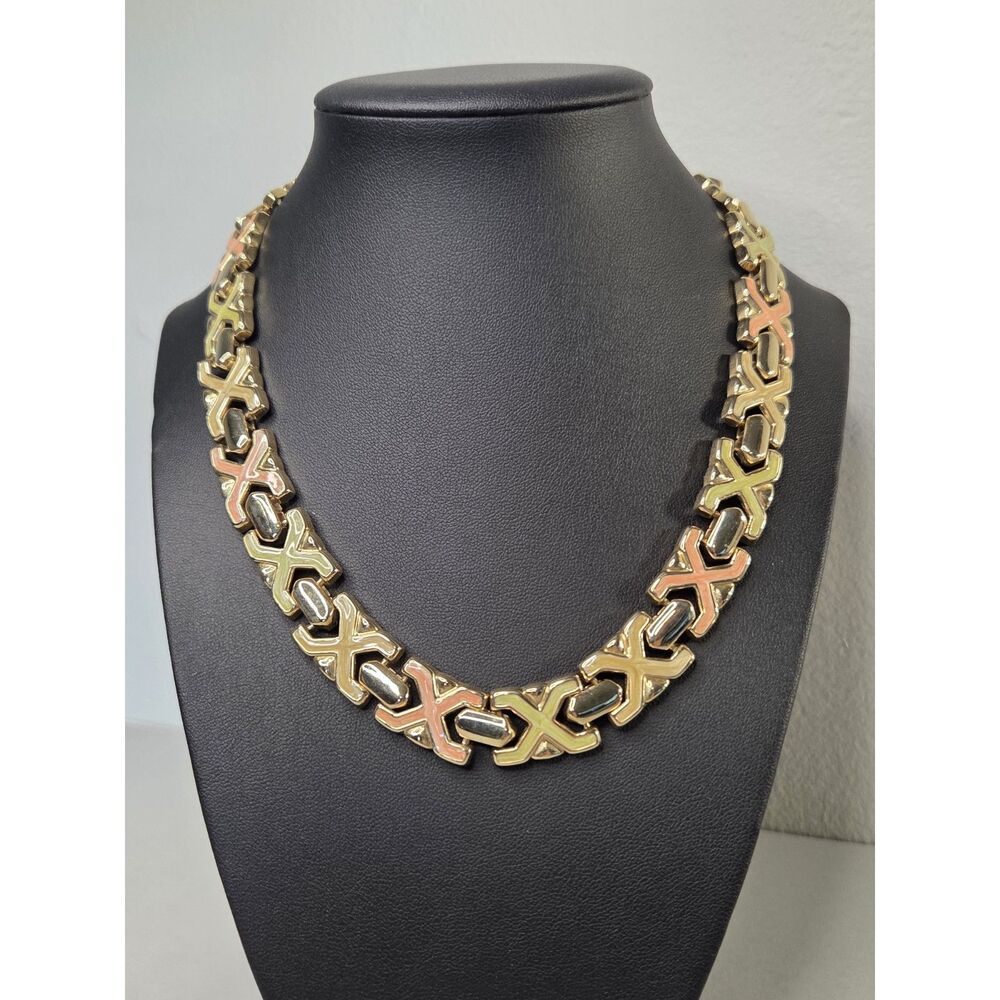 Retro X Link Enamel Gold Tone Necklace
